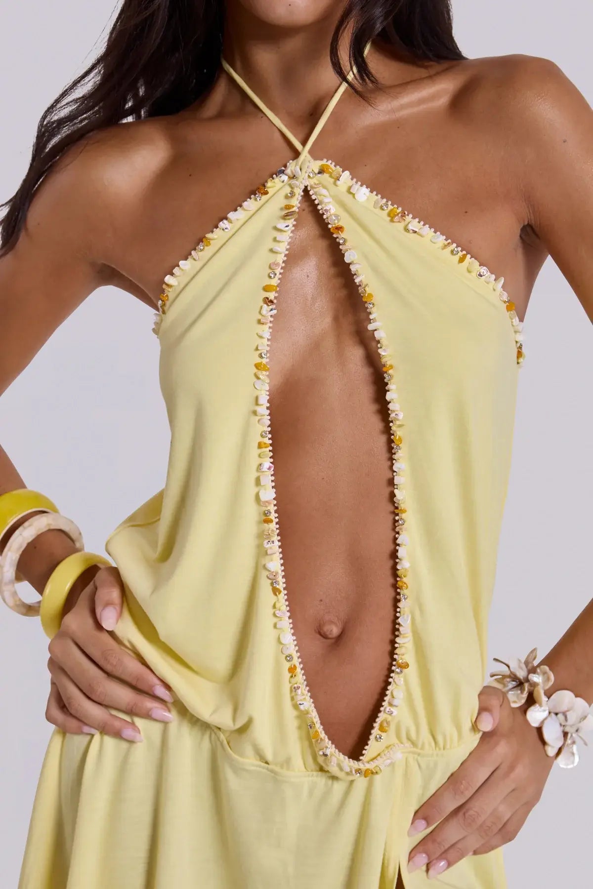 Zuma Embellished Mini Dress - Yellow